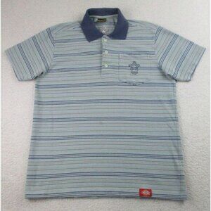 Dickies Texas Polo‎ Shirt Mens Large Blue Striped Embroidered Logo  Yellow Tag L